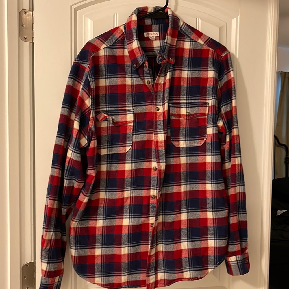 Mens Merona Red, White, and Blue Flannel Size XL